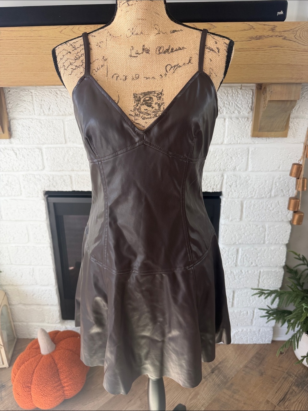 Steve Madden Abbott Dark Chocolate Leather Mini Slip Dress